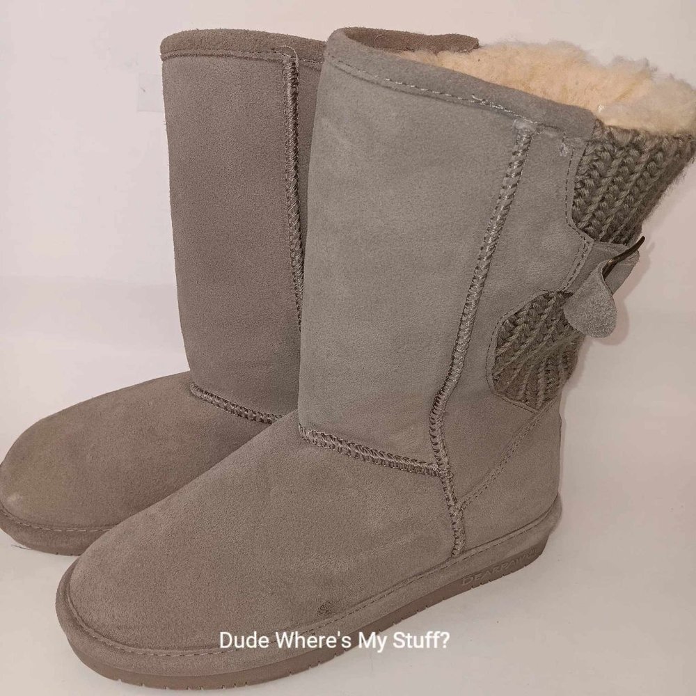 BEARPAW 2005W STELLA TAN TALL WOMEN'S BOOTS - COW SUEDE & WOOL BLEND - US SIZE 6